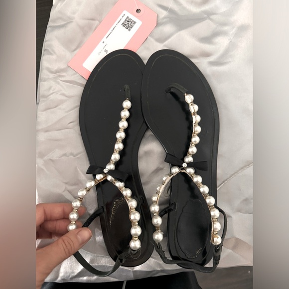 RENE' CAOVILLA Pearls & rhinestone sandals w black bow detail - Picture 2 of 3